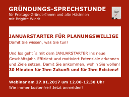Webinar: JANUARSTARTER FÜR PLANUNGSWILLIGE Damit Sie wissen, was Sie tun!