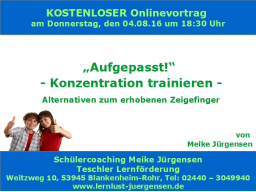Webinar: "Aufgepasst!" Konzentration trainieren - Alternativen zum erhobenen Zeigefinger