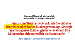 Webinar: Wie Sie schon nach 2 Minuten "auf" jeder Internetseite werbekostenfrei Ihre Anzeigen schalten lassen