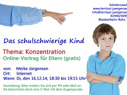Webinar: Hilfe bei Konzentrationsschwierigkeiten Vortrag für Eltern